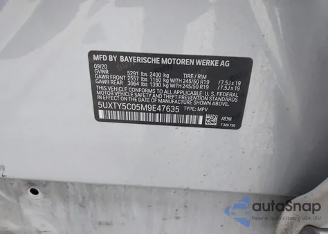 2021 BMW X3 xDrive30I из США, поврежденный, VIN 5UXTY5C05M9E47635